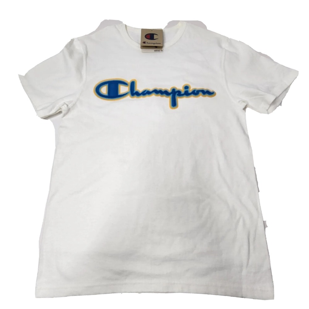 Champion Heritage Tee T-Shirt White Size Small Embroidered Logo Short Sleeve NWT